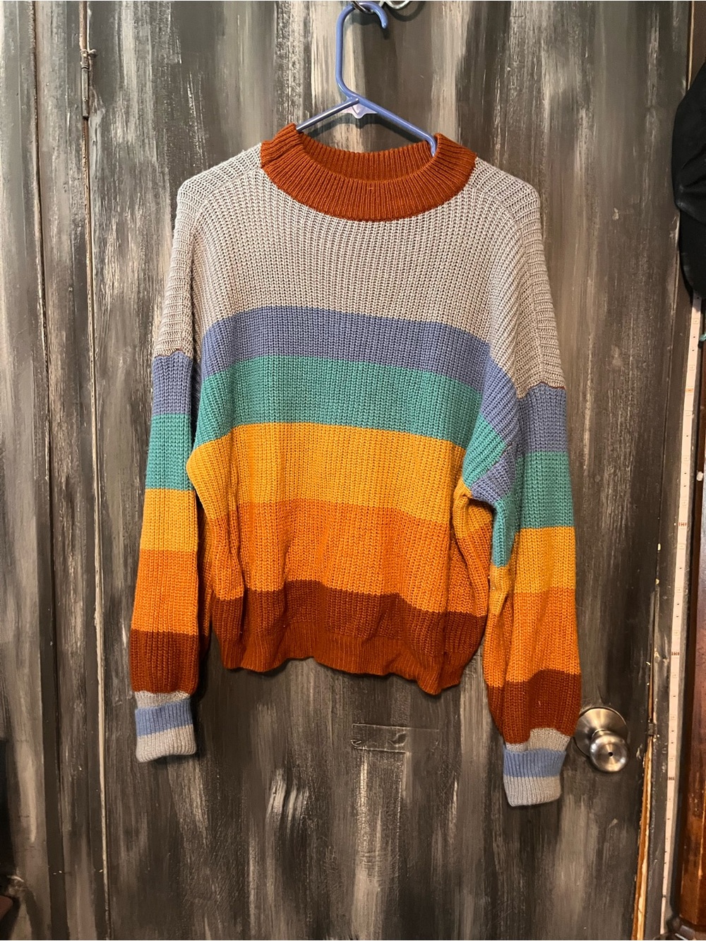 SHEIN Multicolor Striped Crewneck Sweater - Rust, Mustard & Teal